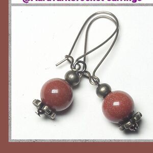 boho earrings 475#mfs Eclectic Goldstone earrings rust glass dangle earrings gol